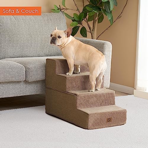 EHEYCIGA Dog Stairs for Small Dogs, 4-Step Dog Stairs for High Beds and Couch, Pet Steps for Small Dogs and Cats, and High Bed Climbing, Non-Slip Balanced Dog Indoor Step, Light Brown, 3/4/5 Steps - Image 6