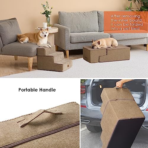 EHEYCIGA Dog Stairs for Small Dogs, 4-Step Dog Stairs for High Beds and Couch, Pet Steps for Small Dogs and Cats, and High Bed Climbing, Non-Slip Balanced Dog Indoor Step, Light Brown, 3/4/5 Steps - Image 4