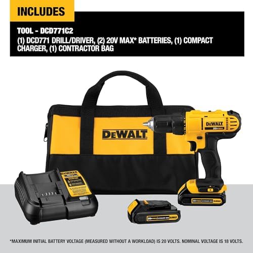 DEWALT 20V Max Cordless Drill / Driver Kit, Compact, 1/2-Inch (DCD771C2), Dewalt Yellow - Image 2