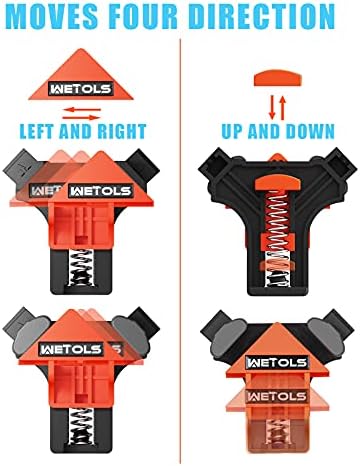 WETOLS Corner Clamp for Woodworking, 90 Degree Right Angle Clamp, Wood Clamps, 4Pcs Adjustable Spring Loaded Woodworking Clamp, Gifts for Dad, Birthday Gifts for Men, Photo Framing, Orange - Image 4
