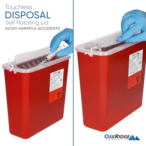 Oakridge Products Sharps Container for Home Use and Professional 5 Quart (3-Pack), Biohazard Needle and Syringe Disposal, Horizontal Drop Style Lid with levers, CDC Certified - Image 4