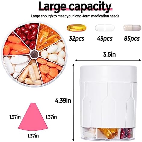 Extra Large Supplement Organizer,Betife Daily Weekly Pill Organizer Bottle, Pill Dispenser with 7 Large Compartments, Organizer to Hold 7 Day Vitamin Medication,21 Labels and a Cleaning Brush(White) - Image 2