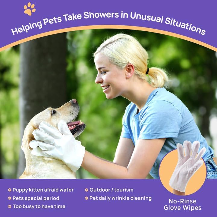 HICC PET Cleaning & Deodorizing Bathing Wipes for Dogs and Cats, Nourish Fur Coconut Oil Grooming Wipes for Dog/Cat, Pet Bathing Gloves Wipes for Daily Care and Traveling, Hypoallergenic - Image 8