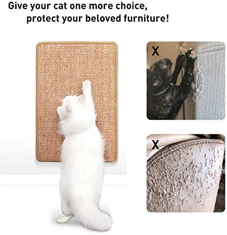 FUKUMARU Cat Scratcher Mat, 23.6 X 15.7 Inch Natural Sisal Cat Scratch Mats, Horizontal Cat Floor Scratching Pad Rug with Sticky Velcro Tapes, Protect Couch and Carpets - Image 3
